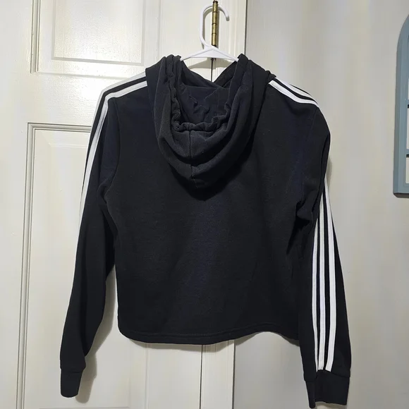 Adidas Women's Black Hoodie with White Sleeve Stripes - Picture 3 of 3
